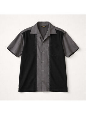 Café Luna Black Gray Geometric Embroidered Short Sleeve Button-Up Shirt Men's L